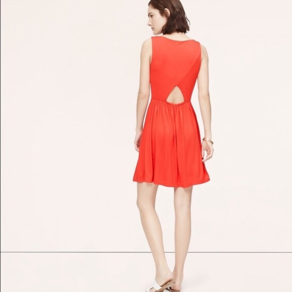 Ann Taylor LOFT Red Orange Sleeveless Mini Dress Back Cut Out Size Small